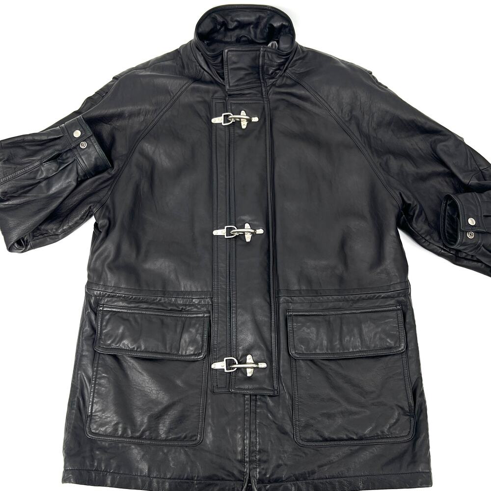 VTG Tannery West Fireman Clasp Zip Closure Leather Zip out Lining Coat Size L